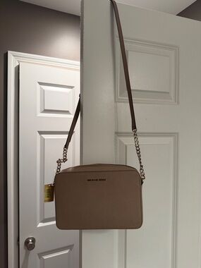 Michael Kors Crossbody Bag in Taupe Brown with Gold Chain